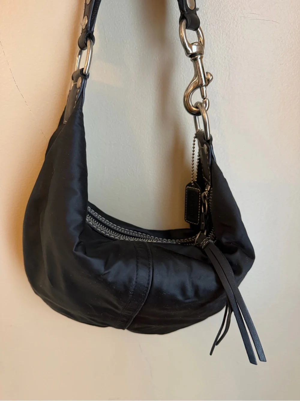 Coach 1891 Purse Nylon Hobo Bag Blue Liner Vintage Y2k Black Leather Trims